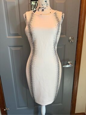 calvin klein white cocktail dresses Calvin Klein heavy textured shine mini dress in off white